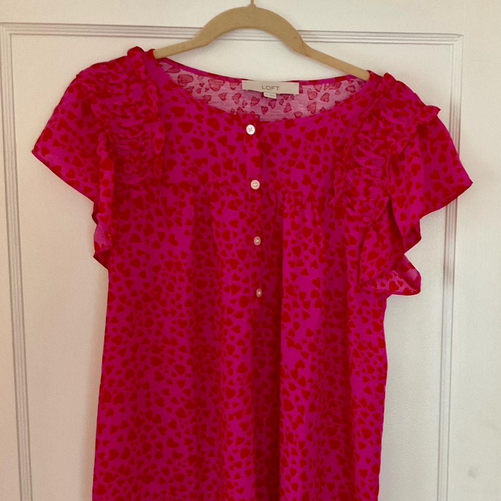 LOFT Red Heart Pattern Blouse